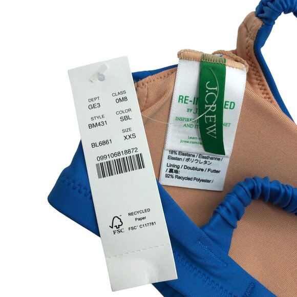 J.Crew Scrunchie-Strap Squareneck Sports Bra Style Bikini Swim Top Blue XXS - Picture 3 of 5